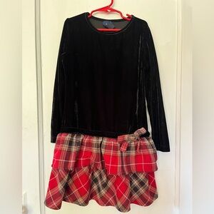 Basic Edition dress-size 7/8-velvet top layered plaid bottom